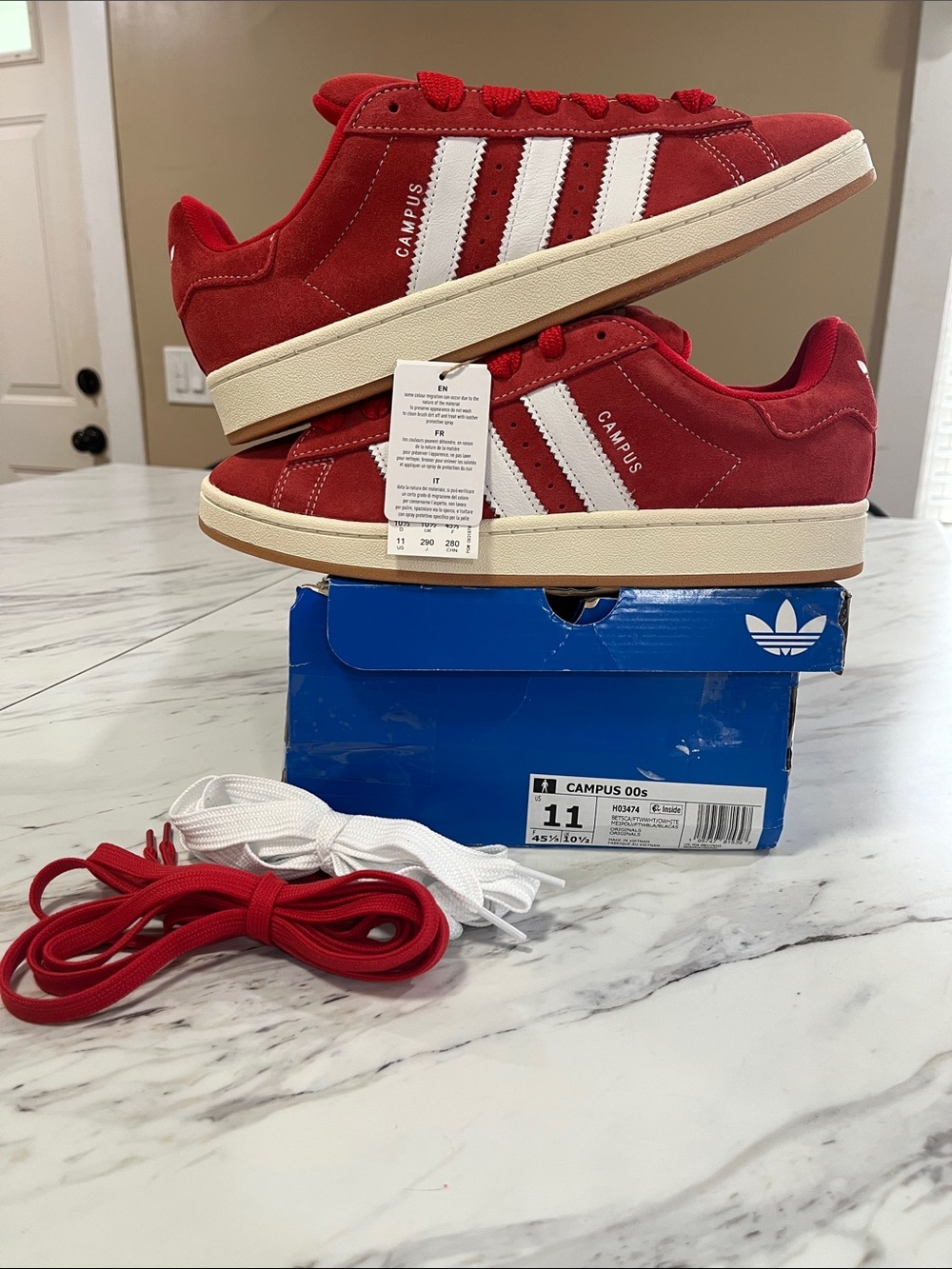 adidas Campus Low-Top Sneakers in Red and White
